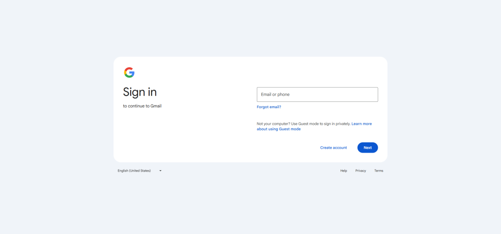 Inloggningsskärm gmail.