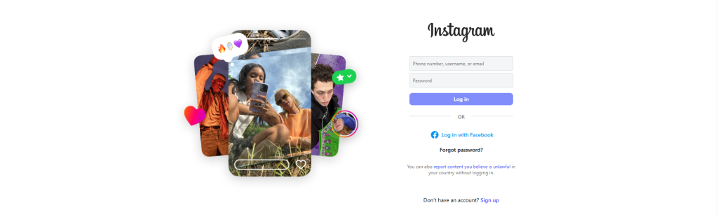 Instagram inloggningsskärm.